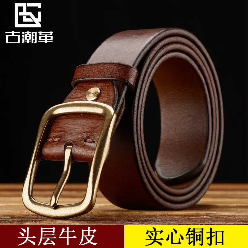 leather top layer men's belt handcrafted casual and versatile