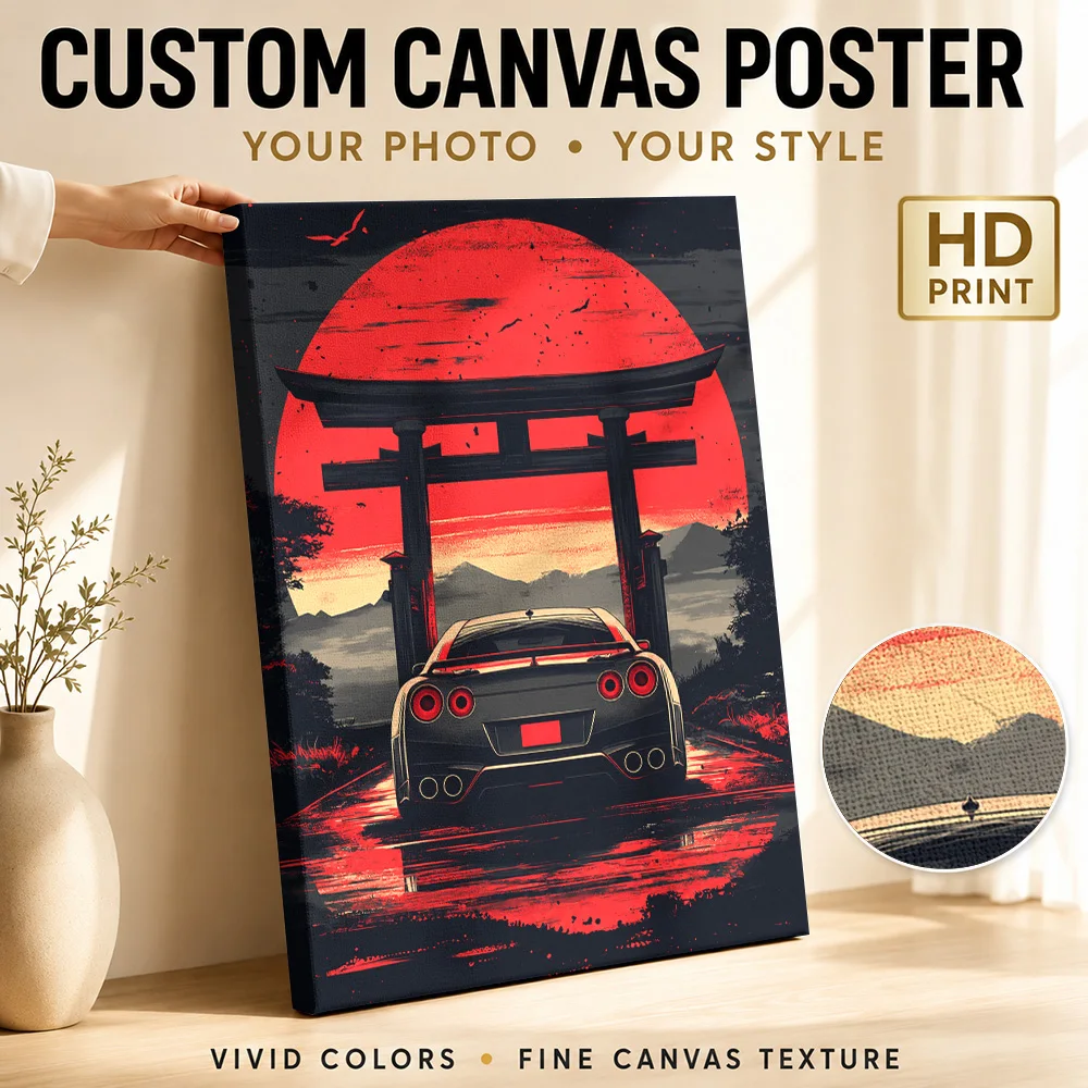 Japanese GT-R R35 Red Sports Car Canvas Painting Posters JDM Style Wall Art With Personalized Photo For Office Ideal Garage Gift