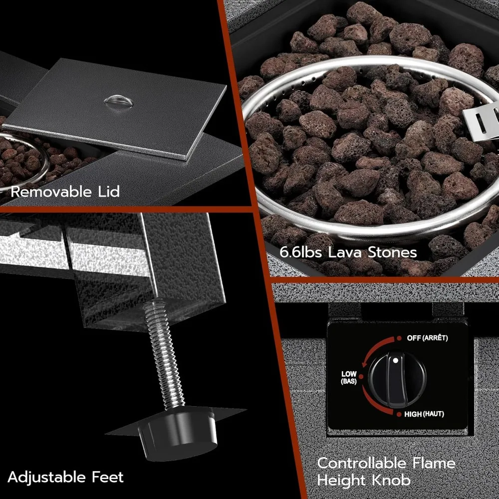 طاولة حفرة نار البروبان، 28 طاولة حفرة نار تعمل بالغاز في الهواء الطلق، طاولات حريق ذات إشعال تلقائي بقدرة 40,000 وحدة حرارية بريطانية مع غطاء، غطاء للمطر #2