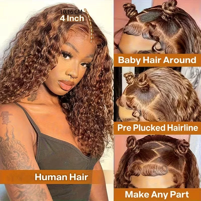 Highlight Bob Wig Human Hair 13X4 Brazilian Wigs Human Hair Curly Short 427 Honey Blonde Deep Wave Frontal Wig