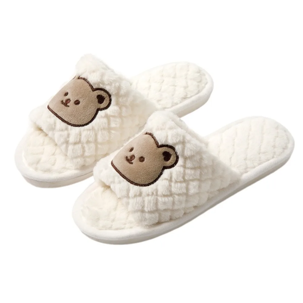 Warme Fuzzy Plüschbär Hausschuhe Gitter Cartoon Casual Hausschuhe Winter Bequeme rutschfeste flache Plüschschuhe für den Innenbereich