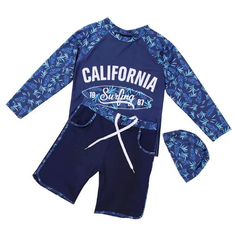 Boy Long Sleeve Swimsuit New Children Sunscreen Quick Drying Swimwear 3-12 Year Kid Two Pieces Letter Print Bathing Suit