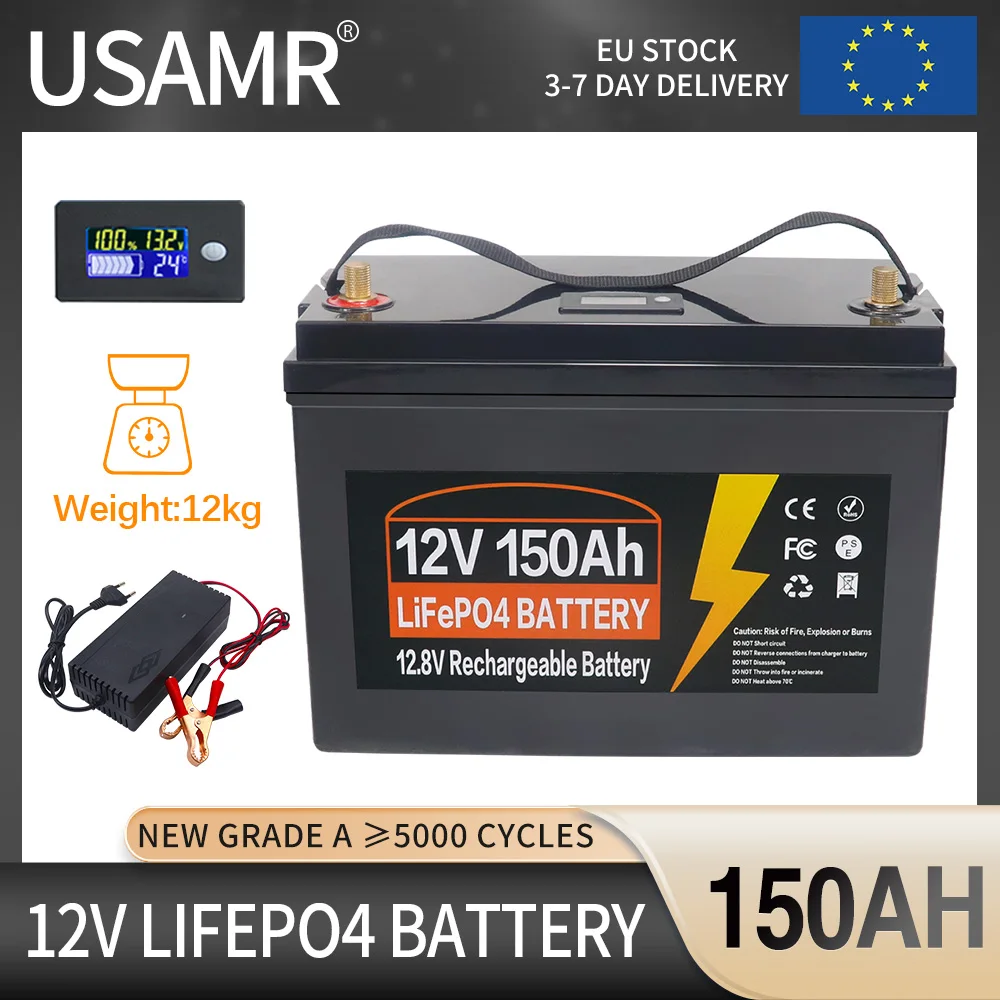 12V 24V 600Ah 300Ah 200Ah 100AH Built-in BMS Lithium Iron Phosphate LiFePO4 Battery 5000+ Cycles For RV Campers Golf Cart Solar