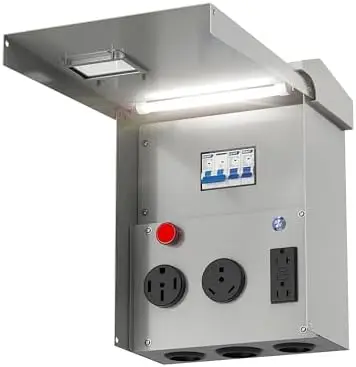 

RV Outlet Box with LED Indicator, 50/30/20A Waterproof Power Panel for Trailer & Camper – Durable Metal Electrical Sub Box