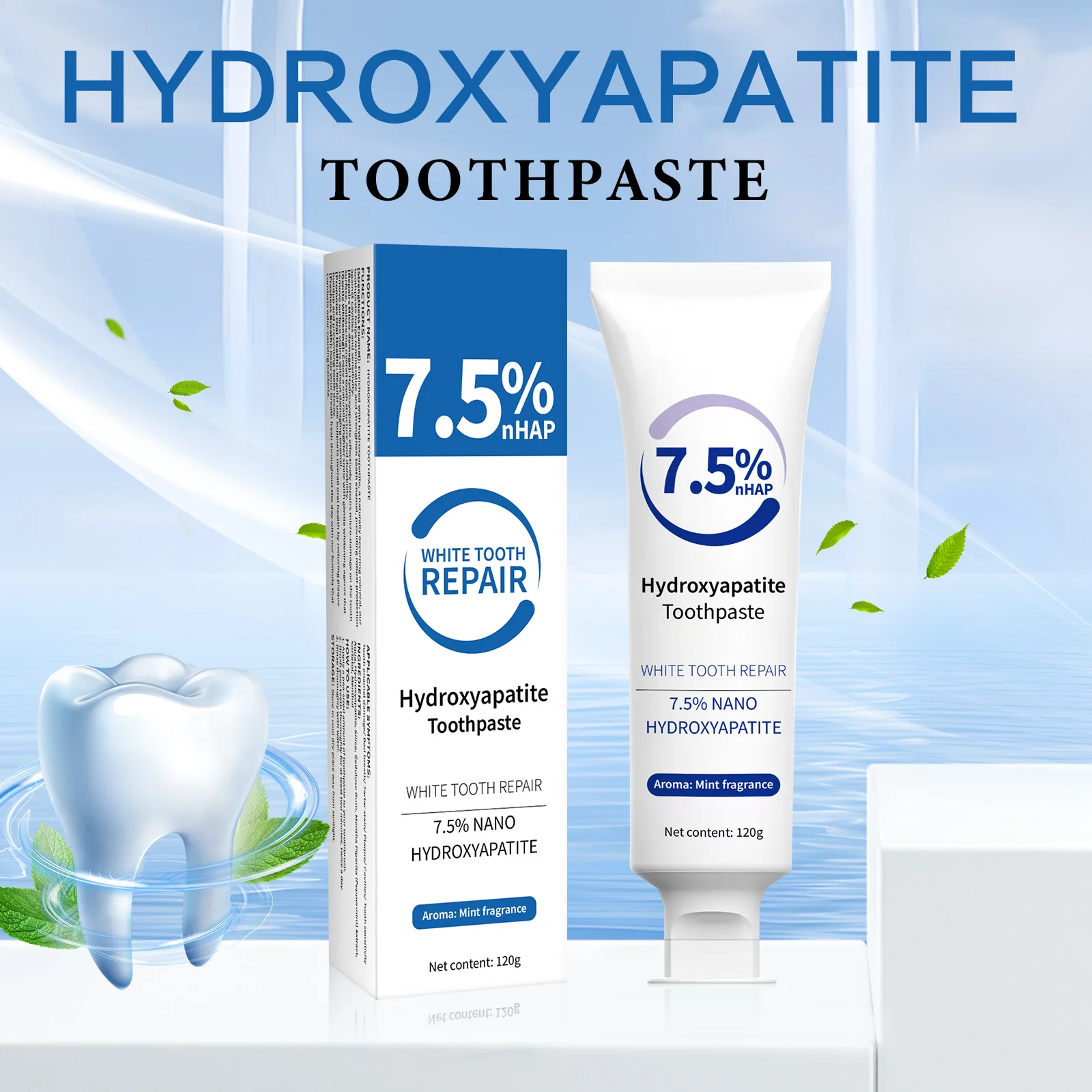 7.5% Nano Hydroxyapatite Toothpaste Dental Calculus Remover Improve Bad Breath Prevent Caries Mint Fresh Breath Oral Care 120g