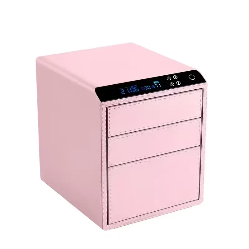 Modern Pink Three Layer Smart Drawer for Home Office Wardrobe File Secure Storage Fingerprint Password Jewelry Safe