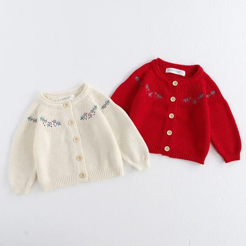 MILANCEL 0-3 Y 2024 Autumn Baby Sweater Infant Girls Mushroom Embroidery Cardigan Toddler Boys Knitted Coat Optional Bodysuit