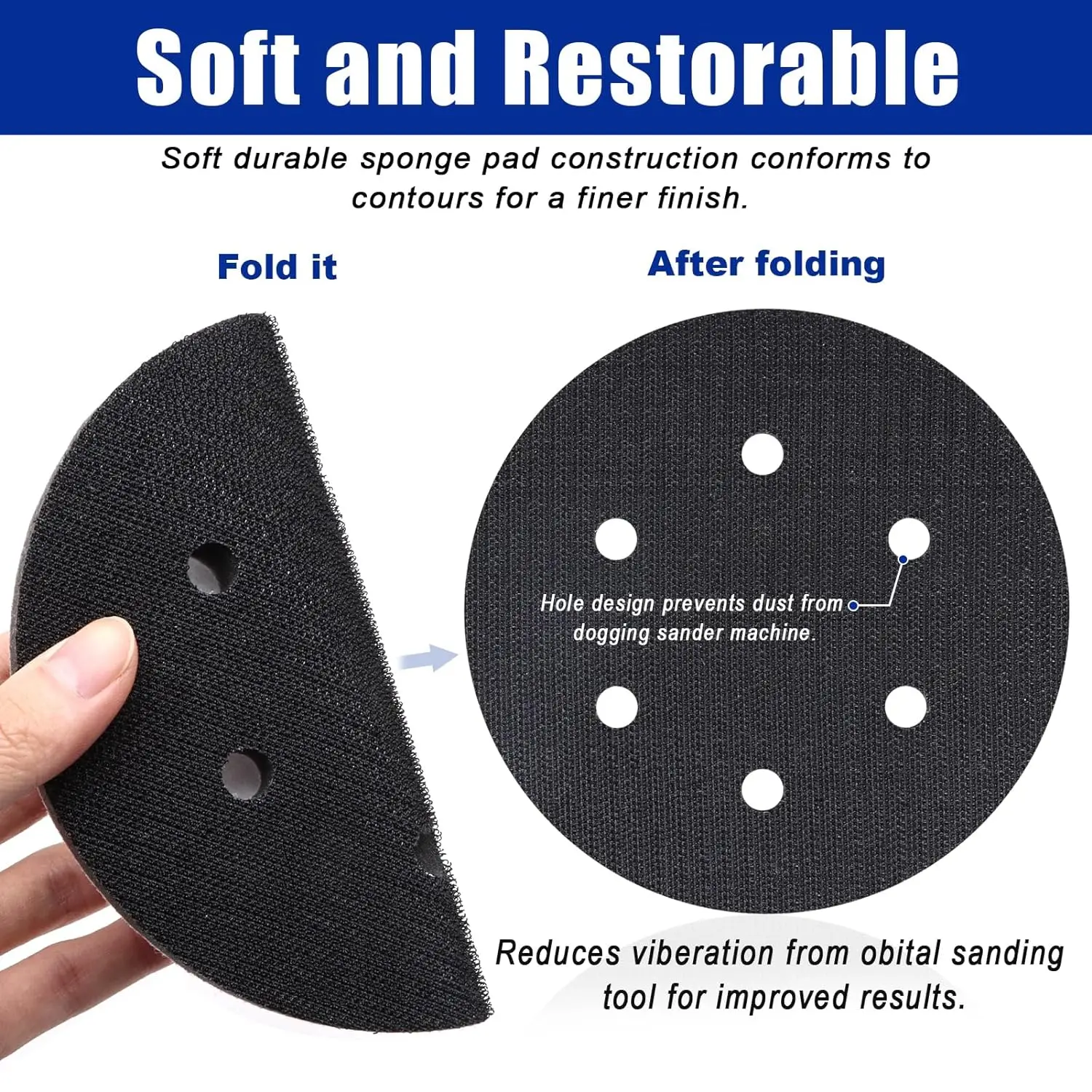 5 Pcs 6 Inch 6 Hole  Foam Sanding Interface Pads Hook and Loop Soft Sponge Cushion Pad for Orbital Sander Automotive Woodworking