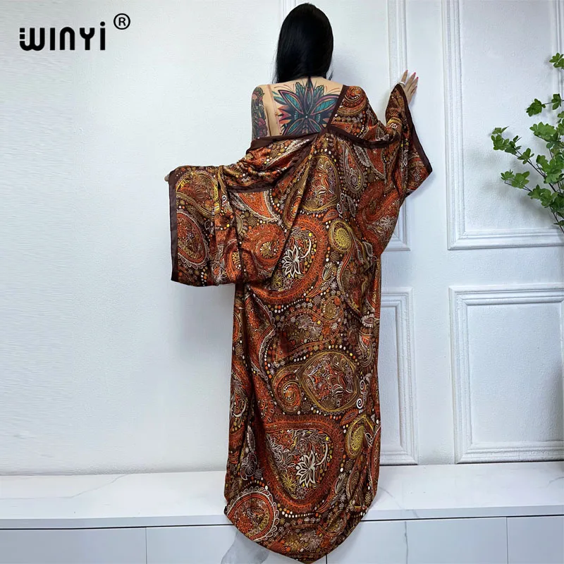 Moda kimono Africa odzież plażowa okrycia klasyczny nadruk kardigan stroje plażowe dla kobiet vestidos stroje kąpielowe jedwabny feelcoat