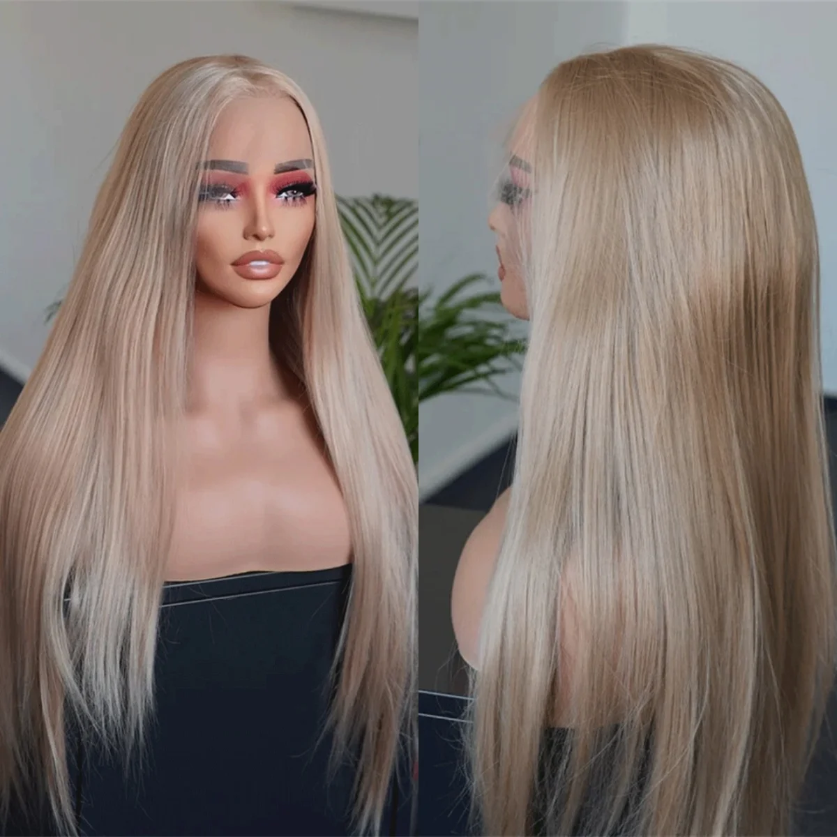 

Длинные натуральные прямые кружевные парики, предварительно сорванные платиновые блондинки, бесклеевой парик, реалистичный и натуральный для женщин, повседневная вечеринка, косплей