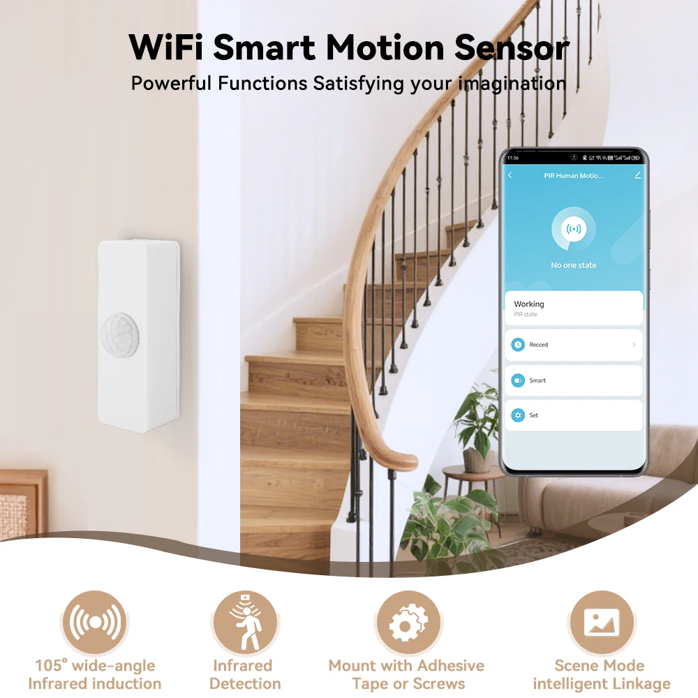 Tuya WiFi PIR Motion Sensor Smart Home Human Body Infrared Detector Security Smart Life Works With Alexa Google Home