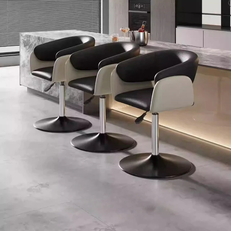 Modern PU Leather Swivel Barstool - Airlift Counter Chair for Kitchen & Dining R Adjustable Bar Stool with Hollow Back and Arms