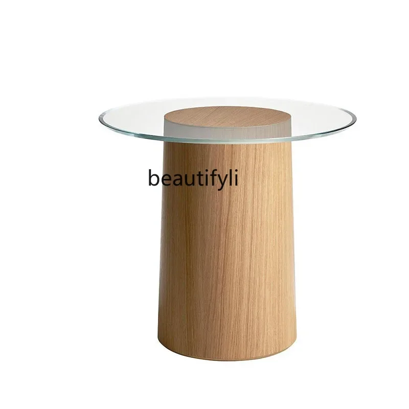 

Nordic Minimalist Style Solid Wood Glass Side Table Designer Villa Showroom Living Room Creative Table Diameter Small round