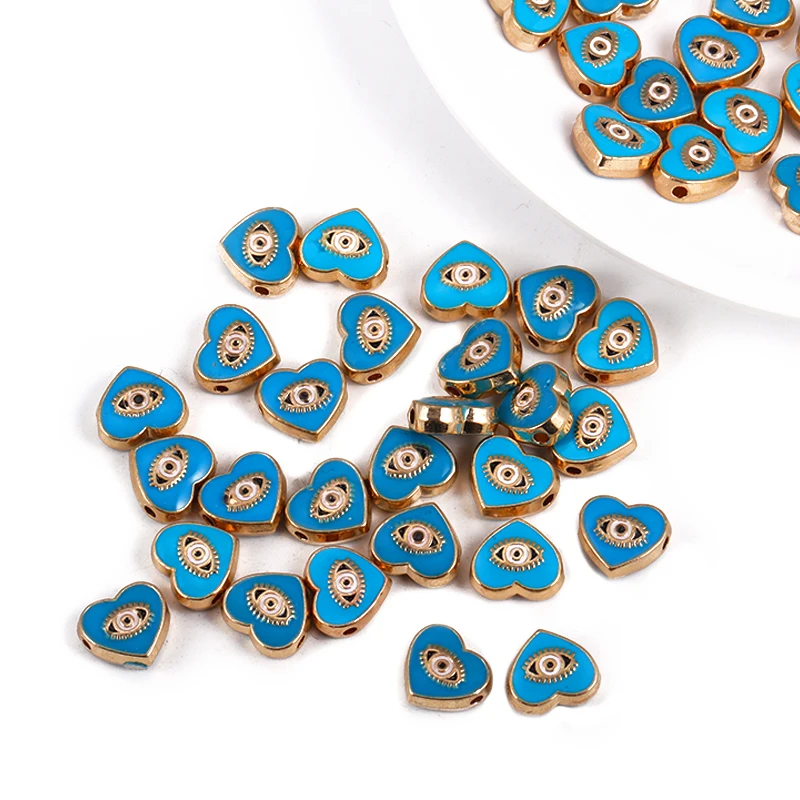 10Pcs/Lot 10mm Retro Delicate Alloy Enamel Star Heart Round Lucky Turkish Evil Eye Beads Charms DIY Necklace Bracelet Jewelry