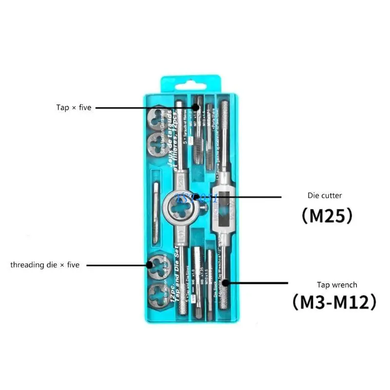 E15A مجموعة الصنبور والقالب متري المهنية برغي الموضوع المقابس مستقيم تفتق مخرطة خيوط مجموعة أدوات إصلاح اليد