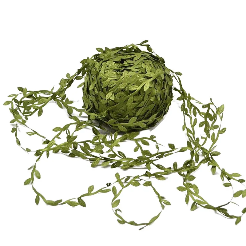 10m/roll Green Leaf Vine Artificial Plant Silk Leaves Rattan Gift Package Ribbon Scrapbook DIY Wreath Decor Wedding Party Supply