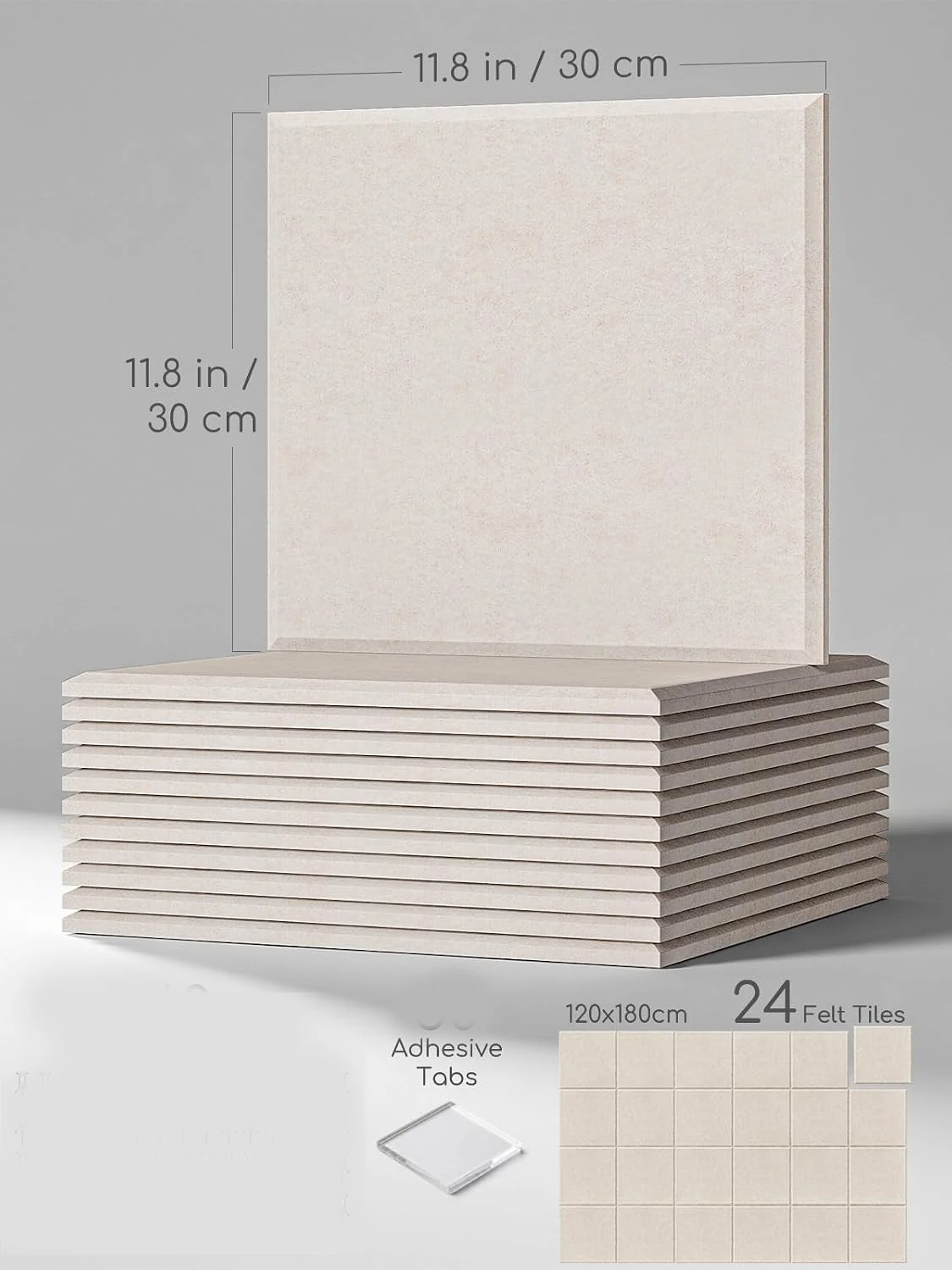 Large Acoustic Soundproof Panel 12PCS Felt Wall Tiles Cork Bulletin Note Pin Boards for Home Office Decor Living Room Decoration