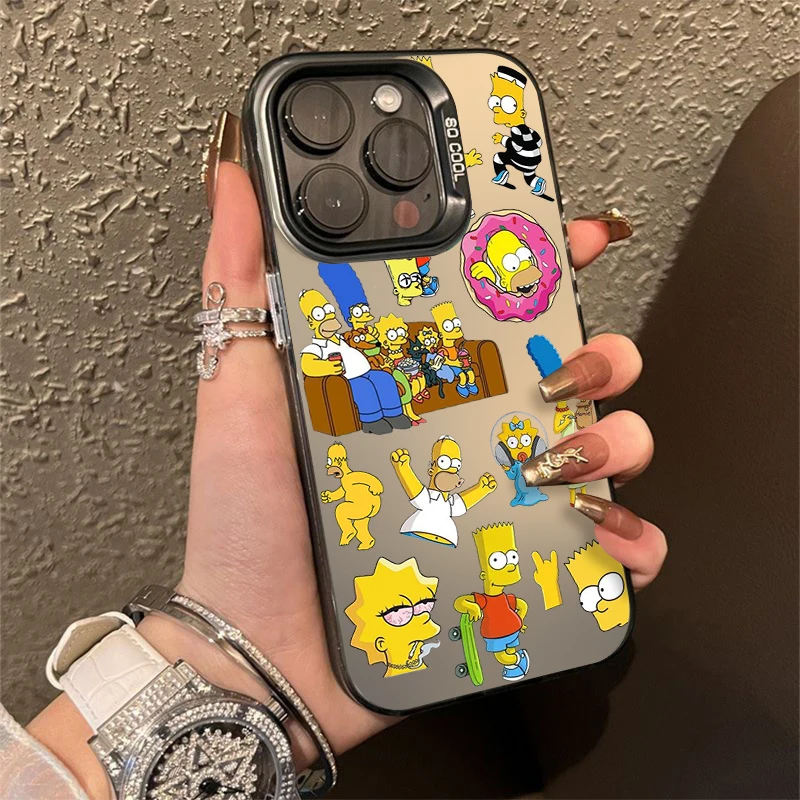 Etui na telefon Apple iPhone 15 14 13 12 11 MAX XR kolorowe posrebrzane wewnątrz etui śmieszne kreskówki Simpsons