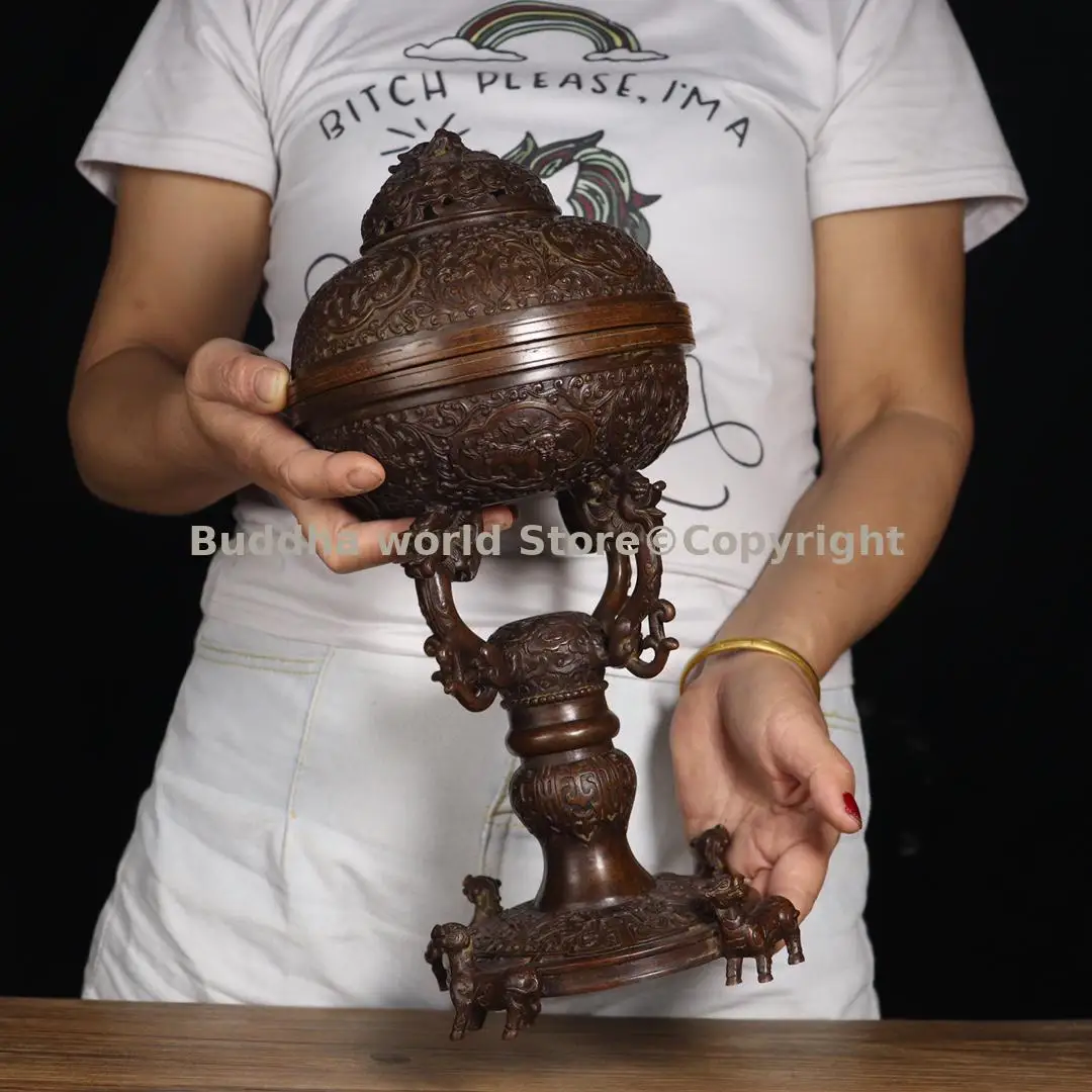 TOP collection Asia Chinese Vintage  Qilin Dragon Pattern bronze incense burner Royal Auspicious old Incense burner 36cm tall