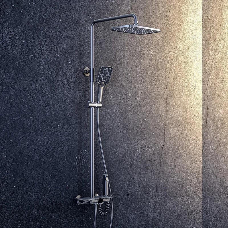 

Полностью медная кнопка пианино с цифровым дисплеем, термостатический душевой набор, домашний умный душ с цифровым дисплеем под давлением