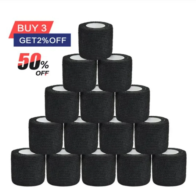 

1-48Pcs Black 5CM Grip Bandage Cover Wraps Tapes Nonwoven Waterproof Self Adhesive Finger Wrist Protection Tattoo Accessories
