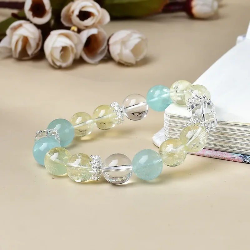 

Citrine Green Fluorite White Crystal Sugar Cube Design Bracelet Women's Light Luxury Fashion Bracelet