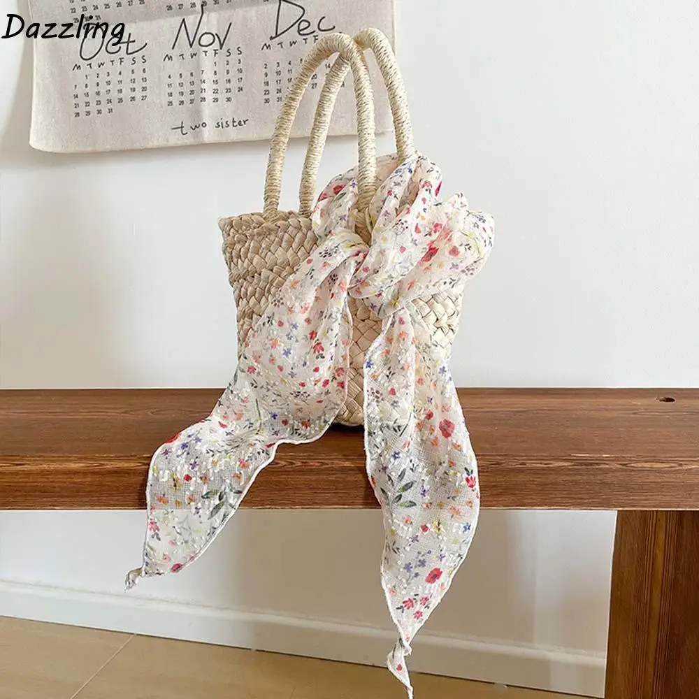 

Fashion Breathable Spring Silk Scarves Pastoral Style Turban Floral Headscarf Light Thin Bohemian Hair Band Gift