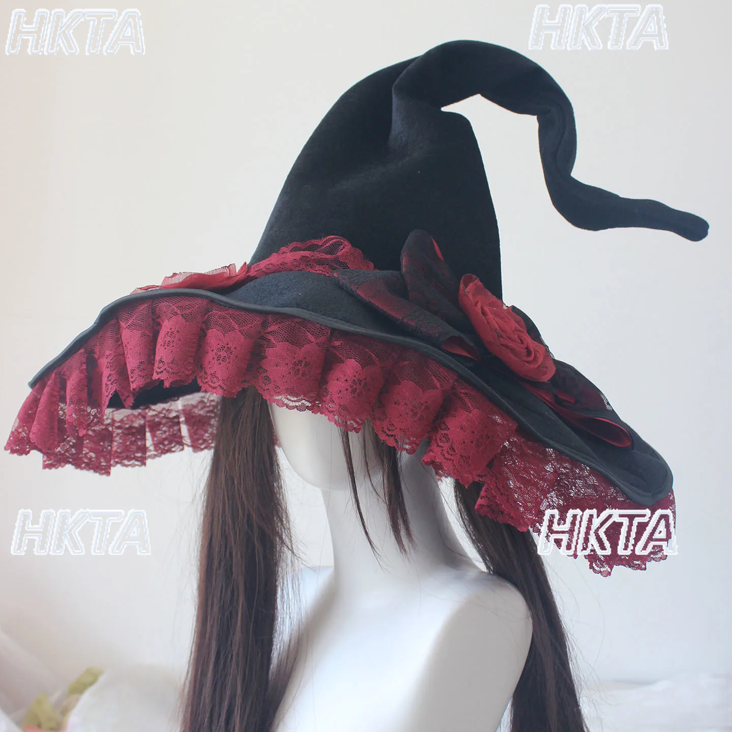

Halloween Cosplay Dark Lolita Hat Fashion Cos Lolita Big Magic Witch Hat Handmade Rose Lace Witch Hats Women Cap Accessories