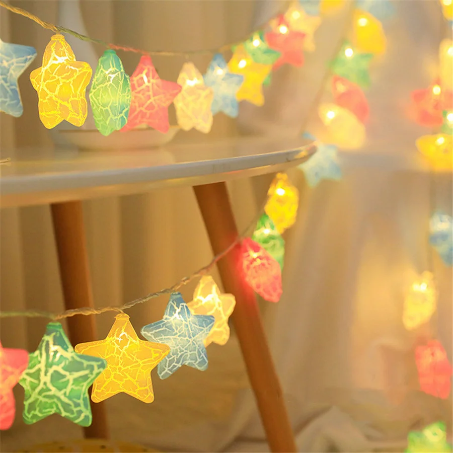 Battery Powered 3M 20LED Crack Star Fairy String Lights Creative Christmas Garland Lights for Garden Bedroom Wedding Party Decor