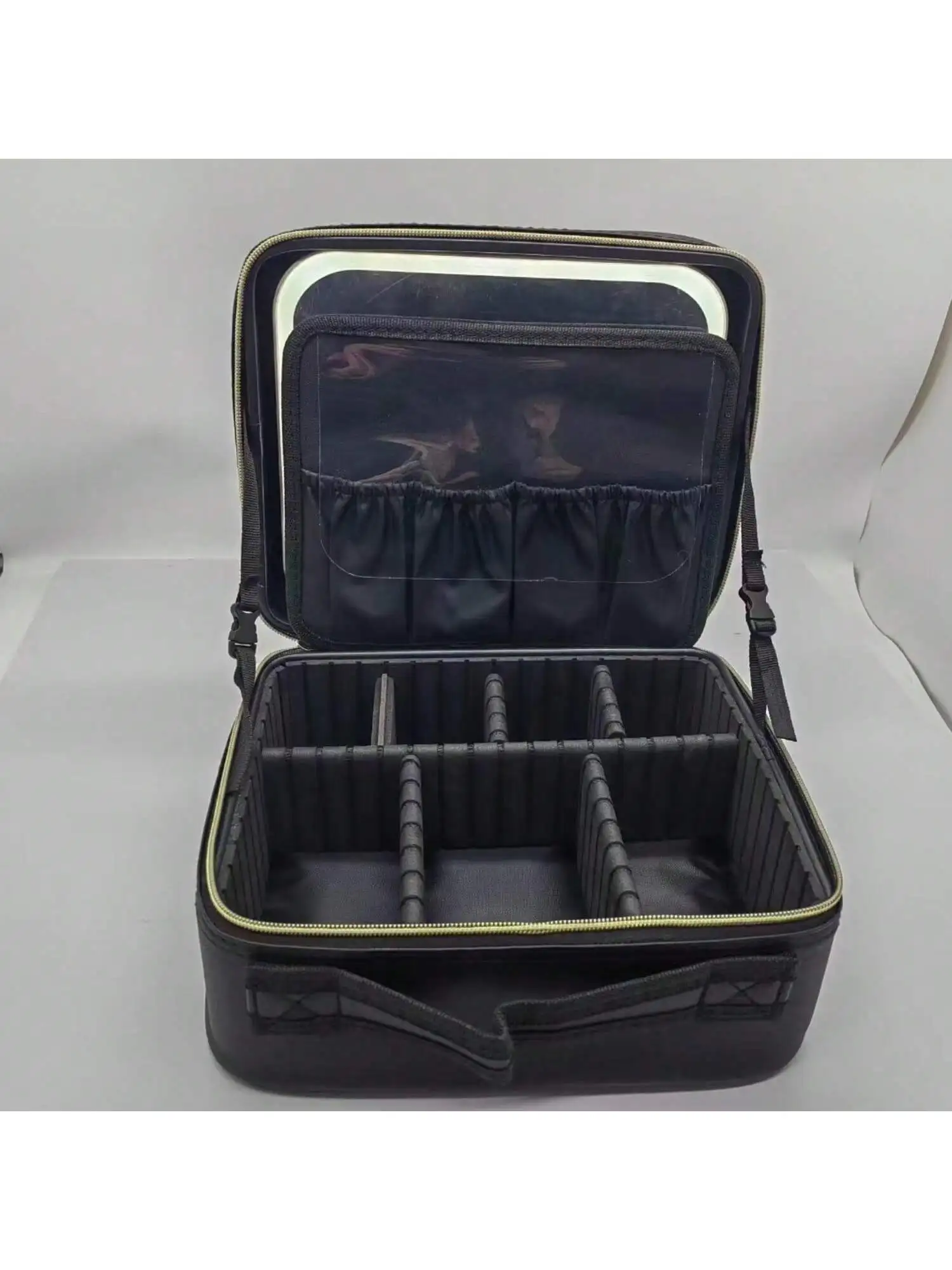 Large capacity portable travel makeup bag with led lamp mirror makeup bag with lamp makeup box