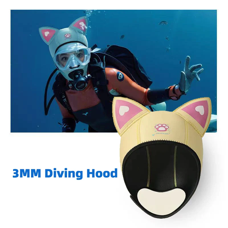 

3mm Neoprene Cat Ear Diving Hood with Chin Strap, Women's Thermal Snorkeling Cap, UV Protection for Snorkeling & Scuba Diving