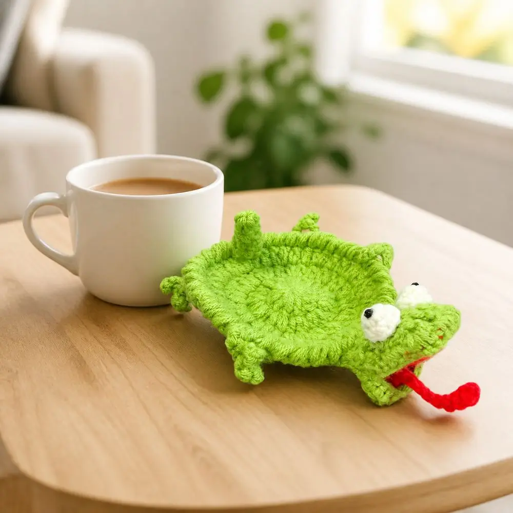 Lizard Shape Crochet Animal Coaster Yarn Decorative Drink Coaster Knitted Drink Coaster Handmade Crochet Textured Surface