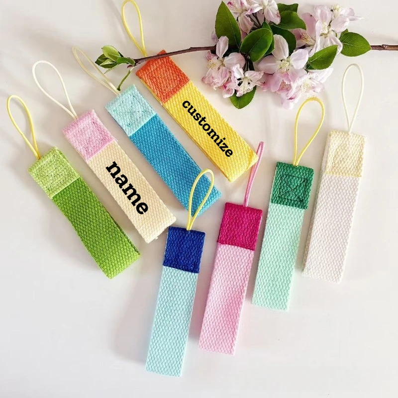 Custom LOGO Keychain Blank Candy Color Personalize Name Ribbon Short Phone Rope Luggage Tag WaterCup Label USB Webbing Wholesale