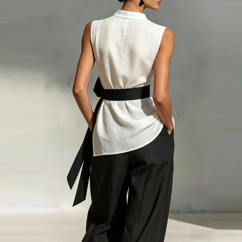 

2026 Outdoor Women's Elegant Outfits Casual O-neck Sleeveless Top and Pants Two-piece Set Fashion High Street Pocket Loose Suit