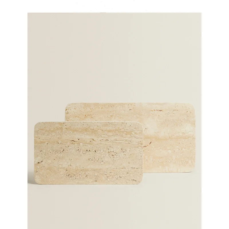 Vintage Beige Travertine 30x20x1CM Natural Marble Stone Tray Rectangle Household Storage Flat Accessories