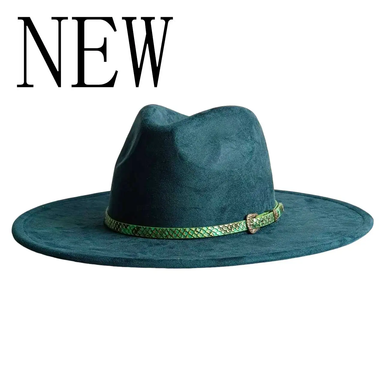 Vegan Suede Fedora Snakeskin-patterned belt Blank Hats for Burning teardrop shaped Top 9.5cm Brim Unisex Jazz Hat Wholesale