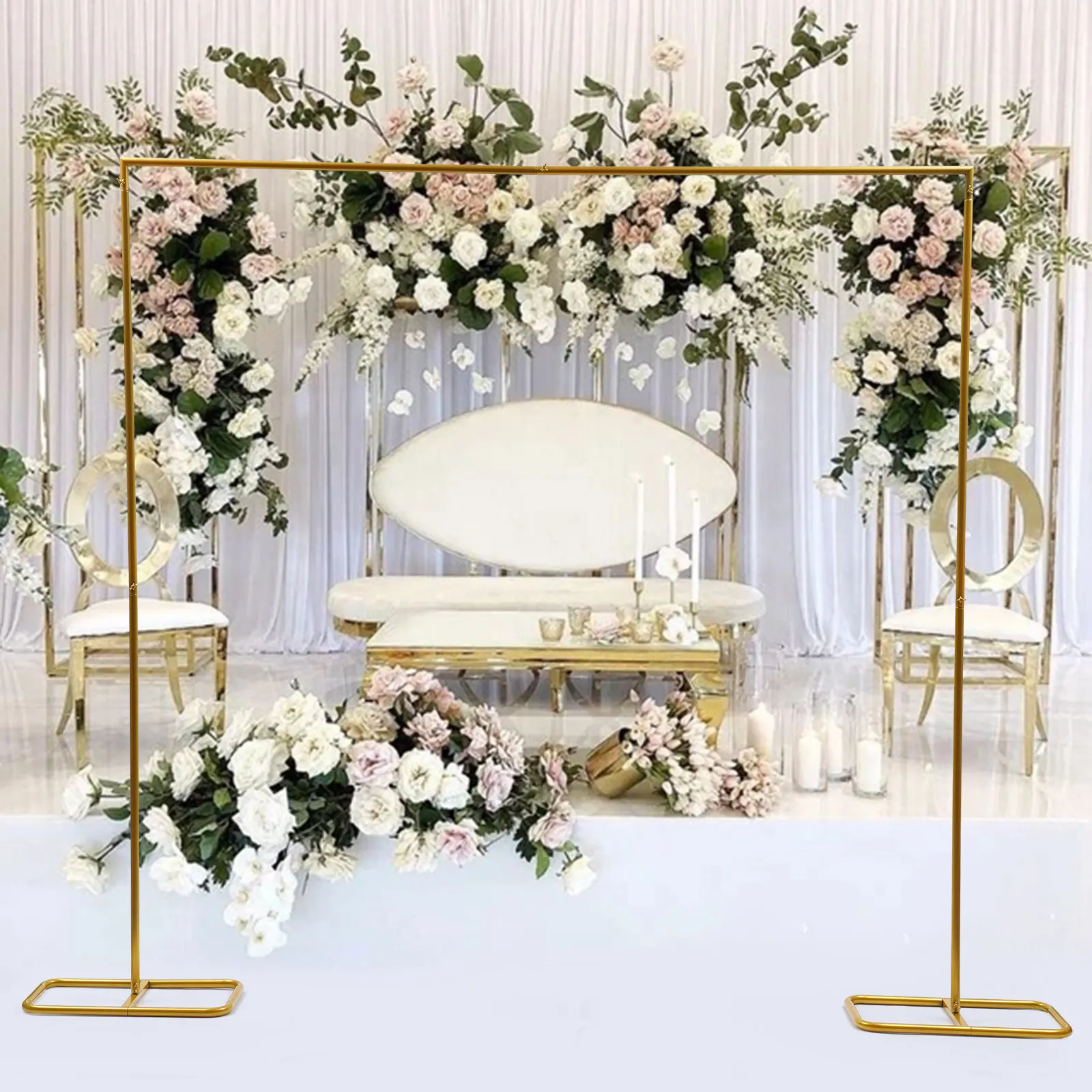 2*2,1 m Gold Hochzeit Bogen Tür quadratischen Metall Blumen regal mit Basen Hintergrund dekorativen Rahmen für Hochzeits feier