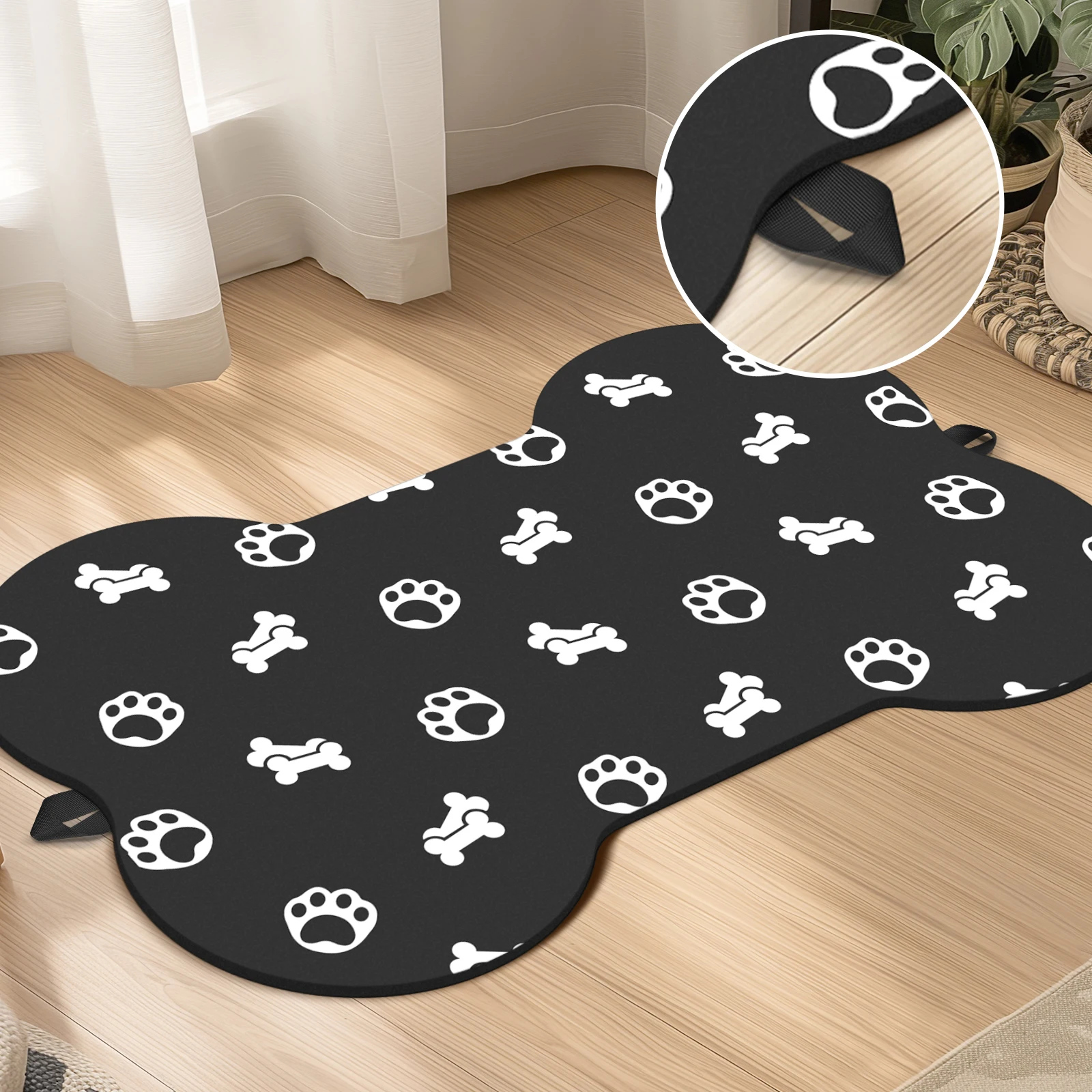 Bone Shaped PVC Pet Placemat With Handle, Dog Feeding Mat With Anti Slip Rubber Sole, Anti-sill And Waterproof Dog And Cat Mat