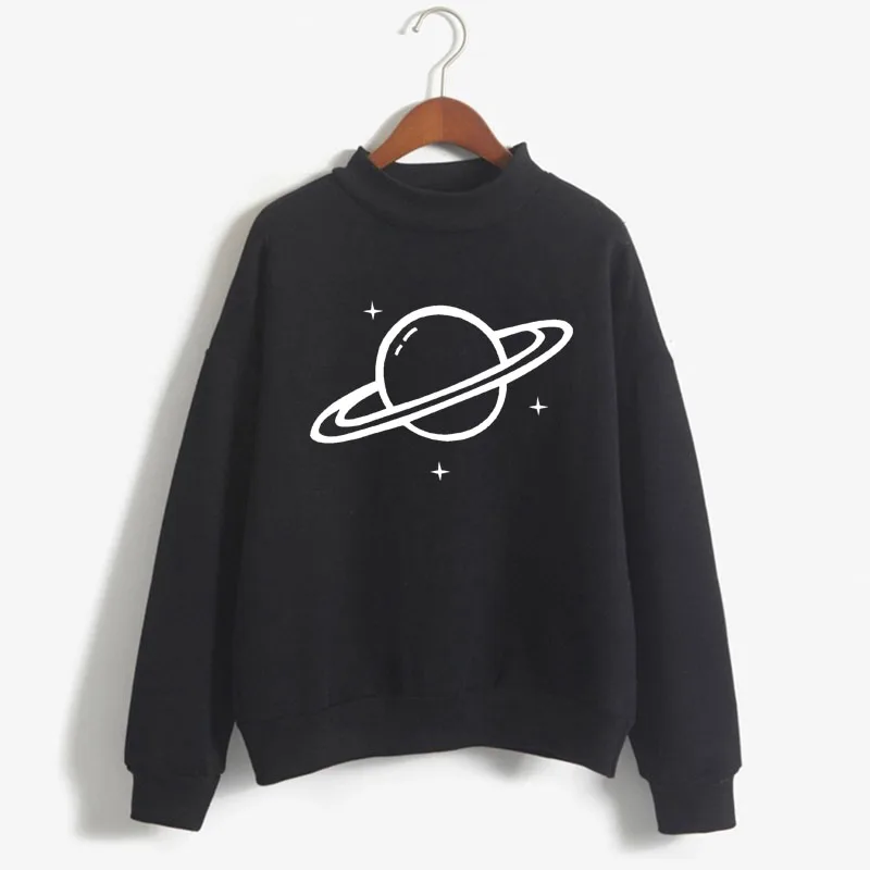 Sudadera con capucha de manga larga para mujer, suéter informal con estampado de Kpop, SATURN PLANET, cuello redondo, ropa de calle femenina