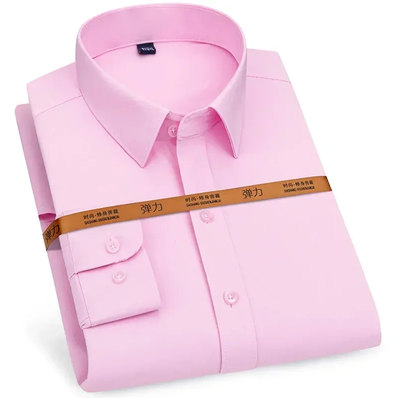 Nieuwe Mode Herenoverhemd Stretch Effen Kleur Zakelijk Niet-Ijzeren Zakloze Formele Sociale Smart Casual Shirt Man Met Lange Mouwen