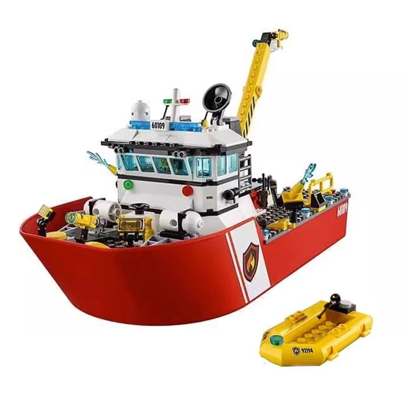 Creative City Series Sea Cruise Boat Explore Fire Boat Building Block Ship Model 60109 Assemble Bricks Toys For Kids Adult Gifts