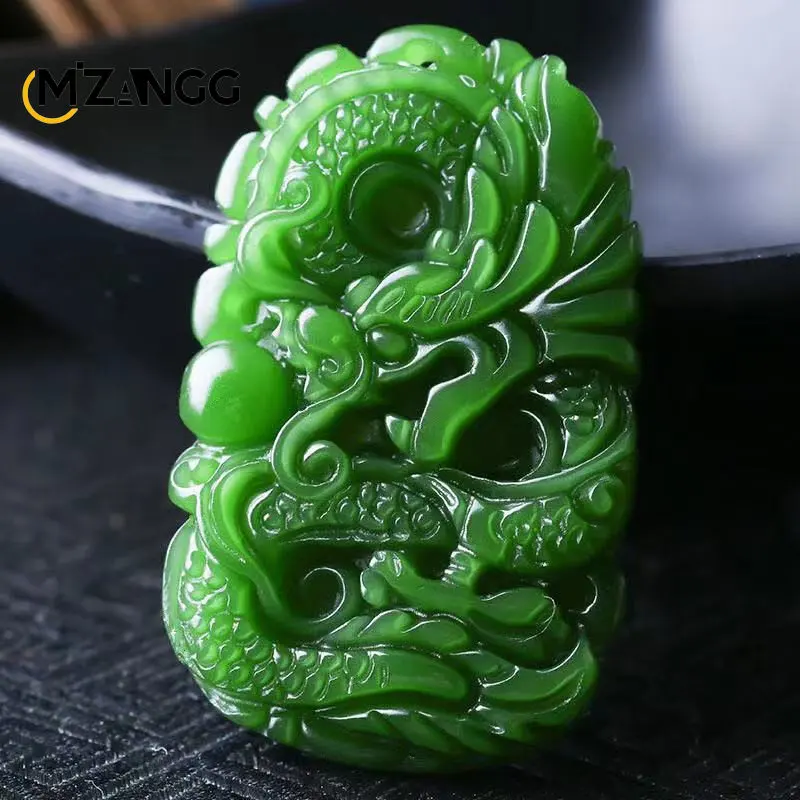 Natural Green Hetian Jade Dragon Pendant Hand-carved Jade Necklace Personalized Charm Jewelry Auspicious Gift for Men and Women