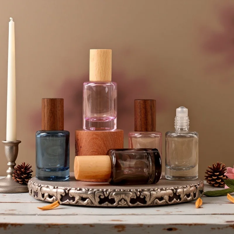 

10/30pcs10ml Empty Colorful Glass Roll-on Bottle With Steel Ball Wood Lid Empty Perfume /Attar Oil /Essential Oil Bottle