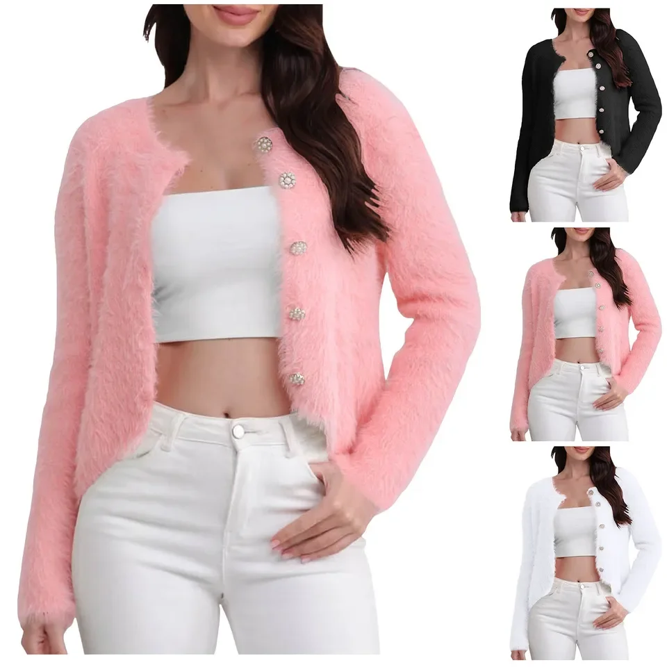 Women'S Sweater Mink Knitted Cardigan Sweater Women'S Short Length Long Sleeved Autumn And Woman Clothing 5