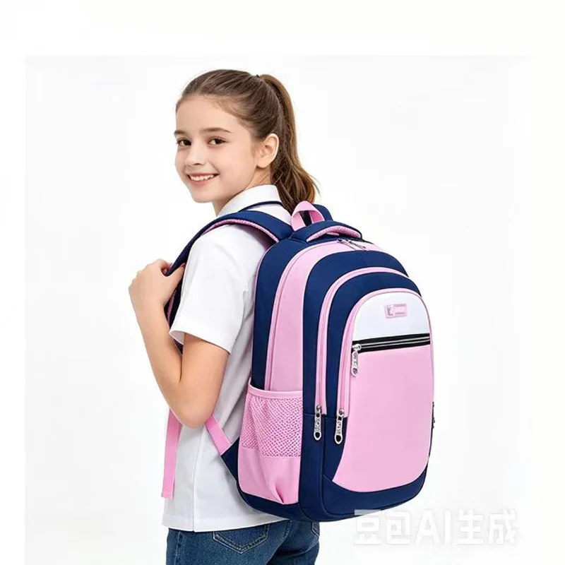 Children Girl Backpack School Bag Dual Shoulder Bag Pink Simple and Elegant Kid Bookbag Fashion Large Capacity School Bag