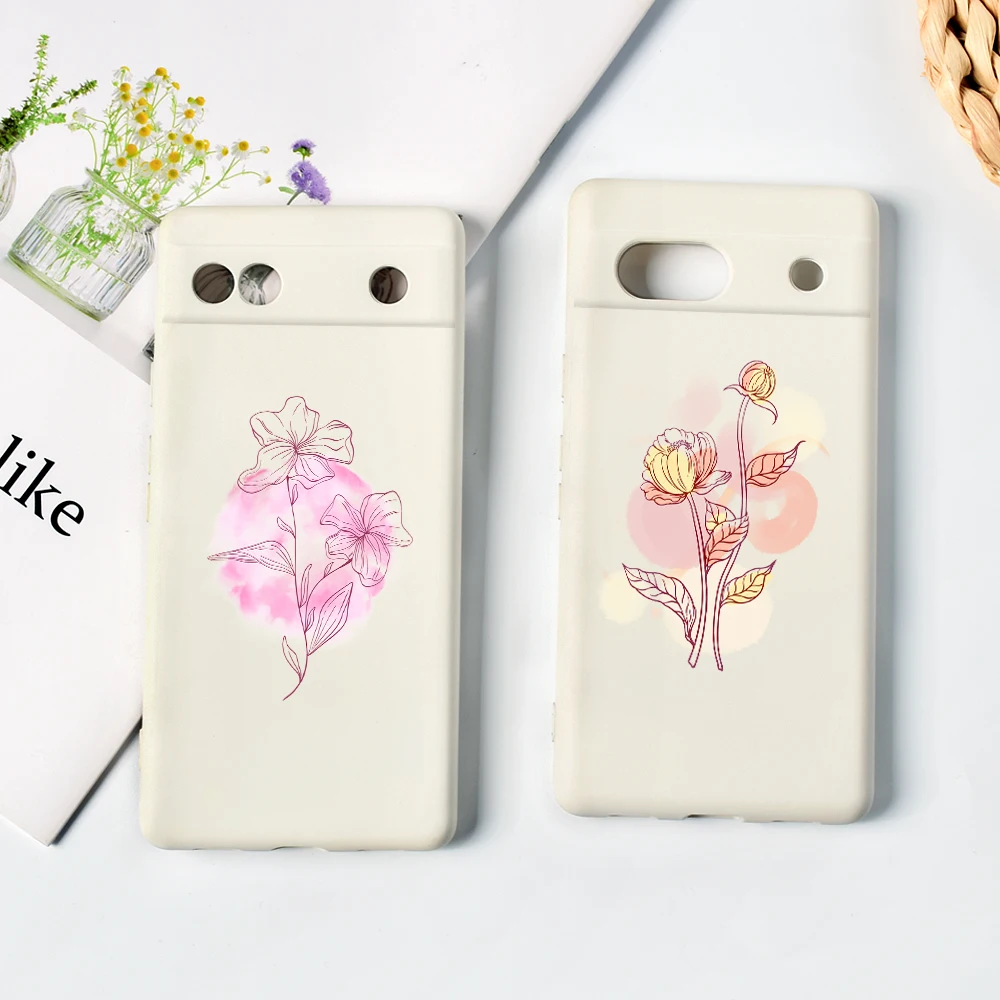 

Creative Art Flower Phone Case for Google Pixel 7a 7Pro 7 6a 6 6Pro Luxury Soft Liquid Silicone Bumper Cover Protection Shell