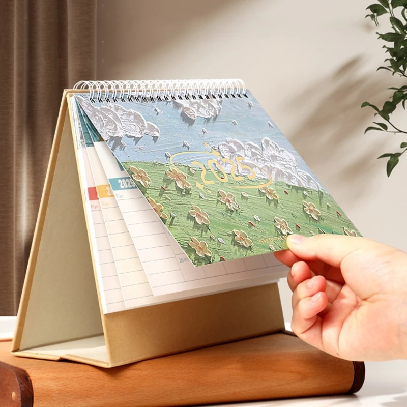 Настольный ежемесячный календарь на 2025 год с двойной катушкой в ​​переплете, календарь акварельной живописи