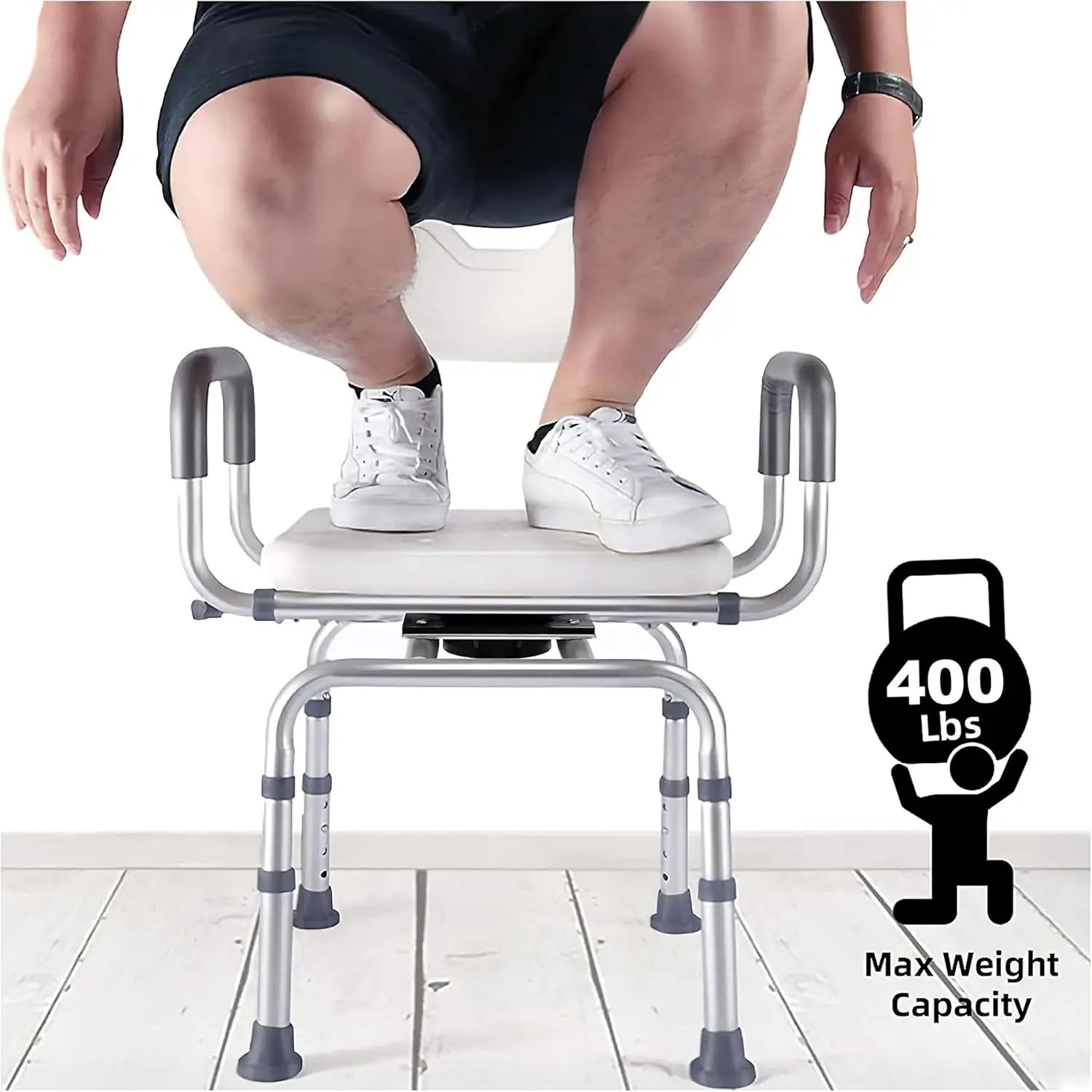 360-degree shower chair swivel, portable seat with armrests and backrest