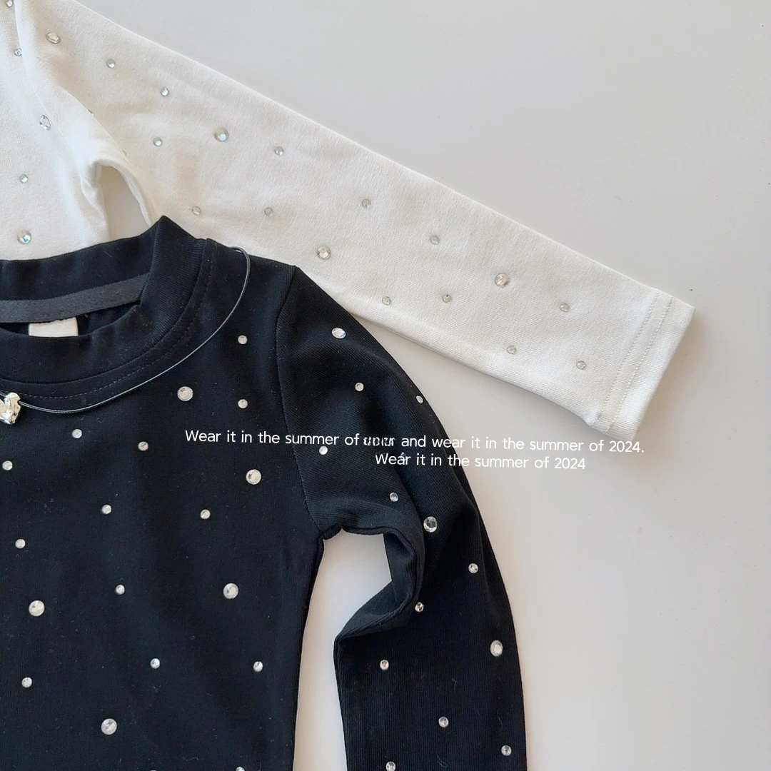 Girls' T shirt 2025 spring new style bright diamond t children's base shirt with children's top baby long sleeve 90-150cm