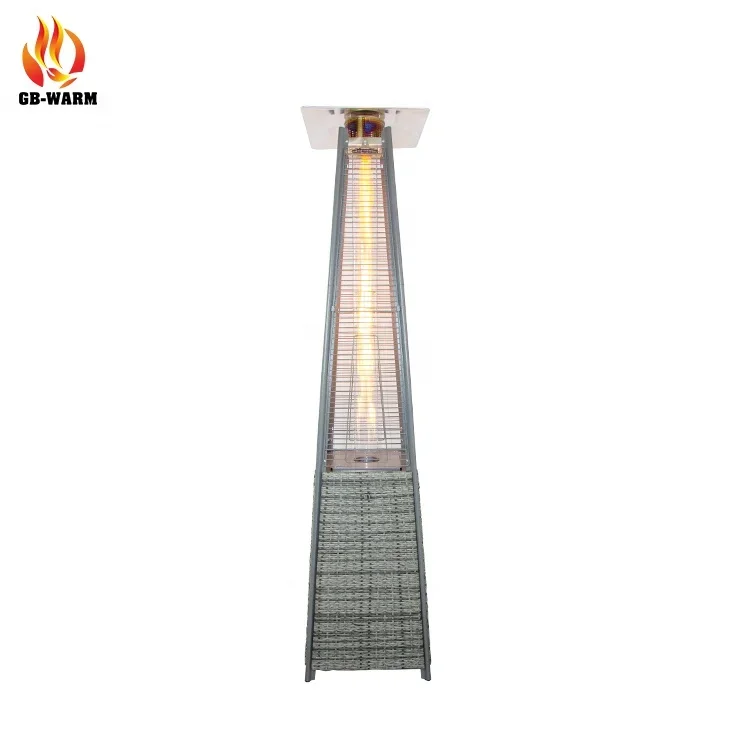 Nature Rattan Gas Glass Tube Free Standing Flame Pyramid Outdoor Garden Heater